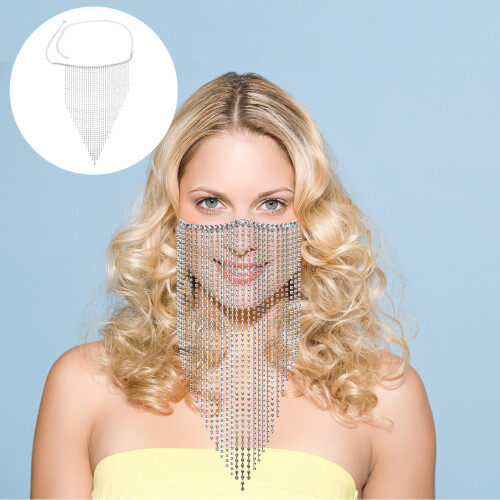 Facial Plateada Con Borlas Para Mujer Complemento Retro 2