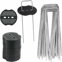 Heavy Duty U-Shaped Stakes for Landscaping, Landscape Staples with Fixing Gasket Galvanized Rust-Proof Design, Easy to Install and Use for Garden