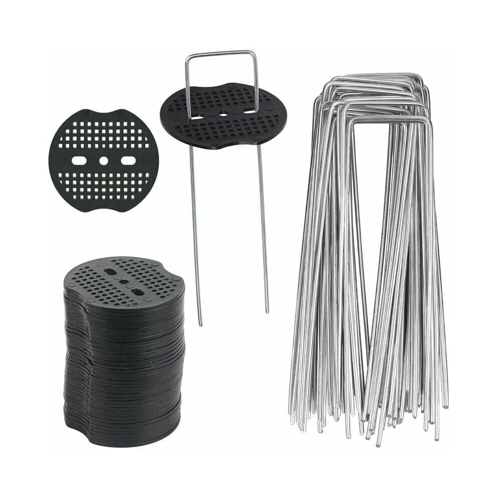 Landscape Staples For Garden Weed Barrier, U Shaped Iron Stakes Galvanized Steel Heavy Duty Ground Anchors With Plastic Gasket Set, Easy To Install 9009791845792