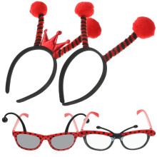 2Sets Leichte Marienkäfer Haarreifen Mit Brille Party-Accessoires Rot