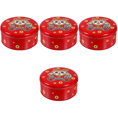4Pcs Multi Color Tinplate Cookie Tins with Lid Festive Storage Boxes 2