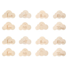 5Pcs Khaki Double Sided Wooden Cloud Monthly Baby Photo Marker Discs