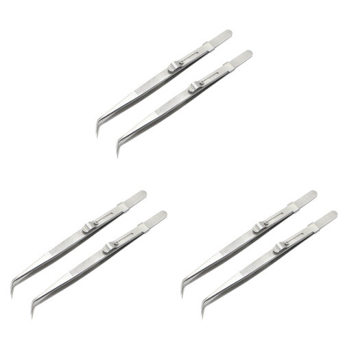 6 Pcs Steel Elbow Tweezers Set Multifunctional Thickened Pointed Tips 1