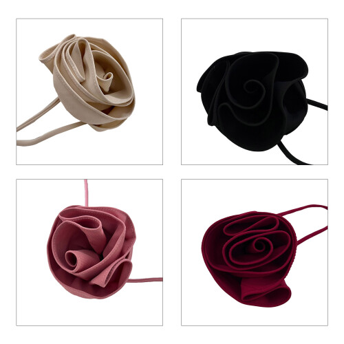 Big Rose Flower Collarbone Chain Simple Adjustable Cloth-Pink 1