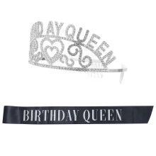4St Zilveren Rhinestone Kronen En Verjaardag Sjerpen Set Voor Feest