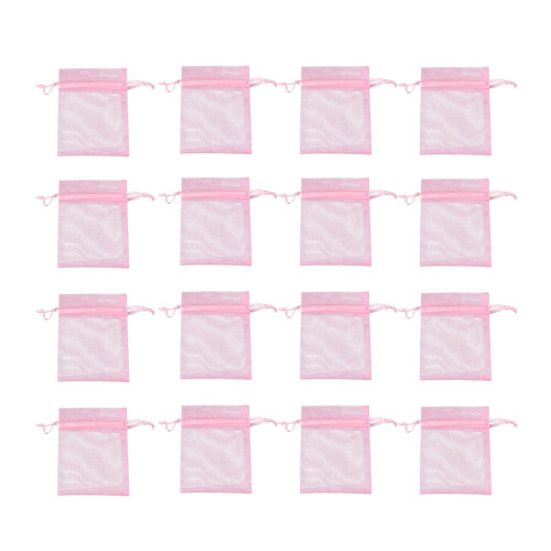 100Pz Borse Trasparenti in Organza Rosa Per Dolci E
