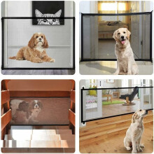 Cancelletto per animali domestici per scale, cancelletto per cani pieghevole autoportante con pali retrattili in acciaio inossidabile e rete in
