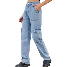 Hög midja Cargo Jeans Dam Baggy Loose Fit Stretchiga Vida Ben Denimbyxor Y2K Streetwear Med Flera Fickor Mjukt Tyg Andningsbart Design