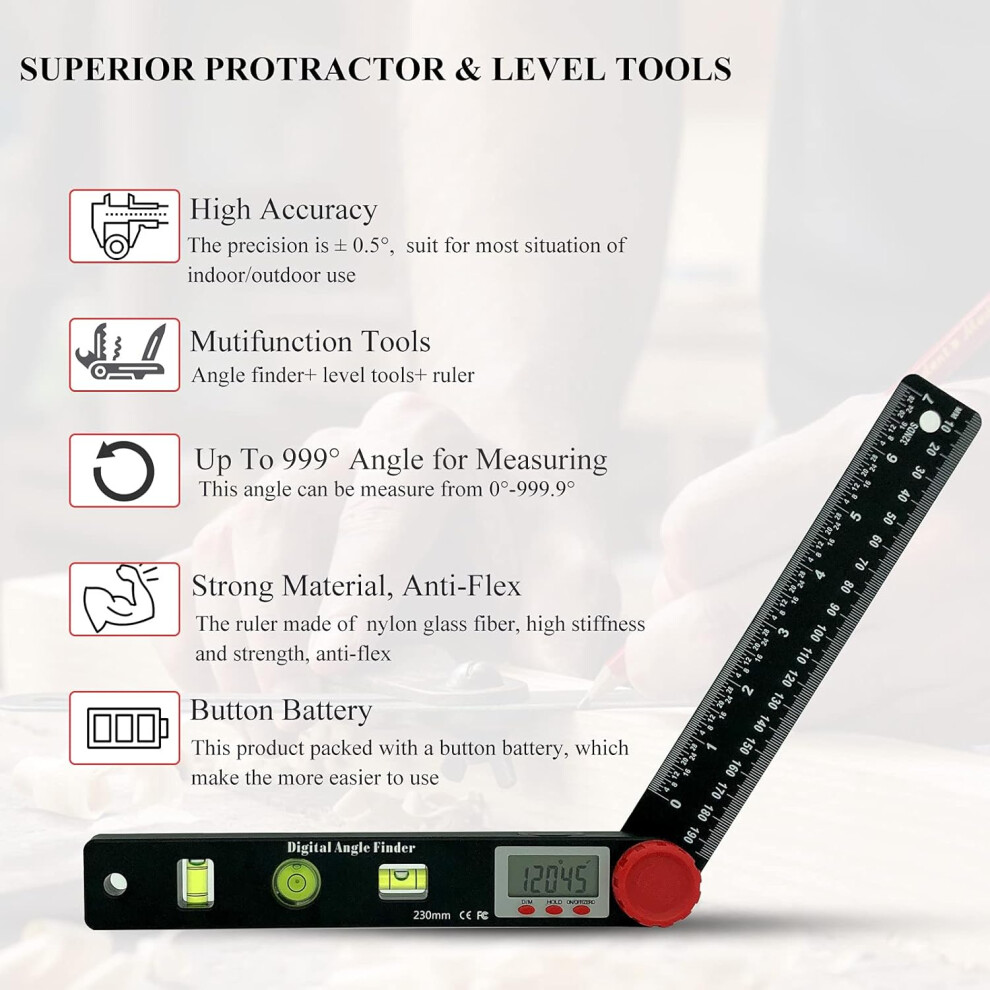 Digital Angle Finder With 230Mm Ruler, 2 In 1 Digital Angle Finder High Accuracy Digital Protractor With Lcd Display, Angle Gauge For Woodworking 9169997087904