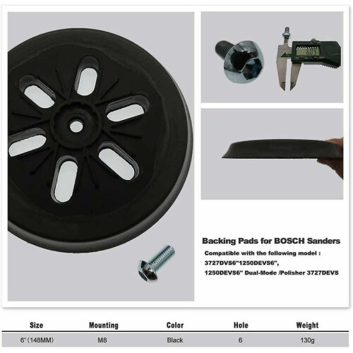 Compatible with Bosch, Replacement Sanding Pad for 150mm Orbital Sanders, 6-Hole Hook & Loop Backing Pad with Engineering Plastic Backboard, Reduced 2