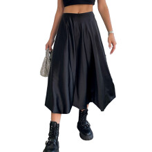 Saia de cetim feminina, saia midi de cintura alta com silhueta em A, design fluido e elástico em cetim, saias casuais elegantes com elástico oculto.