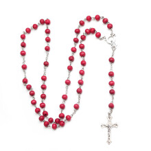 Chapelet rouge catholique, collier croisé chrétien, ornement,