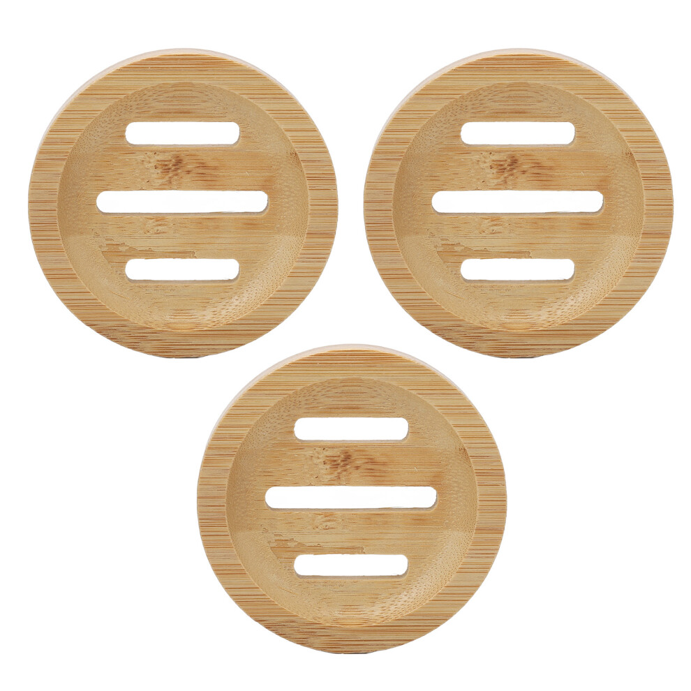 3 pcs Bamboo Round Soap Dishes for Bathroom Kitchen Retro Draining Tray