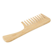 Wide Tooth Bamboo Comb with Handle - Large Anti-Static Detangler for Curly Hair
