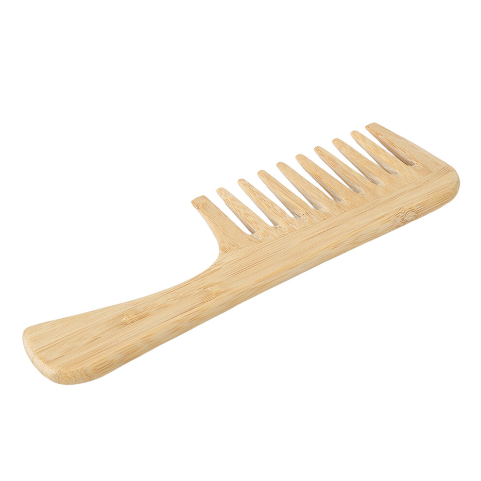 Unisex Wide Tooth Bamboo Comb With Handle - Large Anti-Static Detangler For Curly Hair