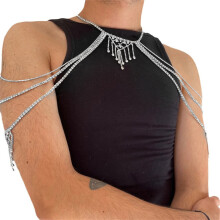 Women Body Chain Sexy Rhinestones Shoulder Chain-Silver