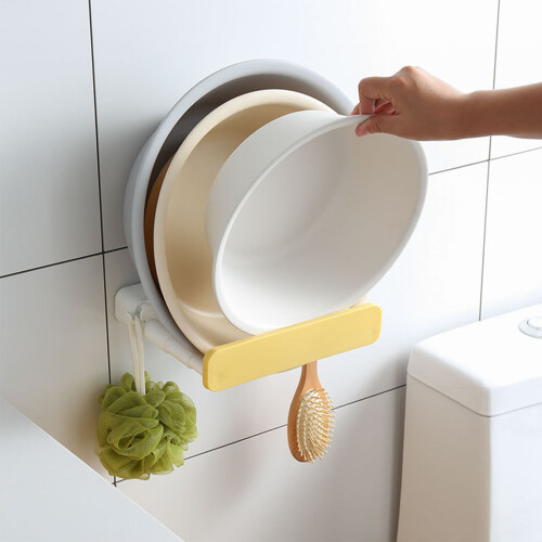 Wall Mounted Washbasin Organizer Hook Holder, Telescopic Adjustment Space Saving No Drill Multi-Use Storage Rack ABS Material Rust-Resistant for Kitch