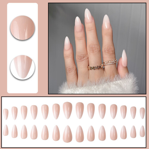 Επαναχρησιμοποιήσιμο UV Finish Press On Nails, Nude White Degrade, Προσφέρει Φυσική Εμφάνιση, Εύκολο 1