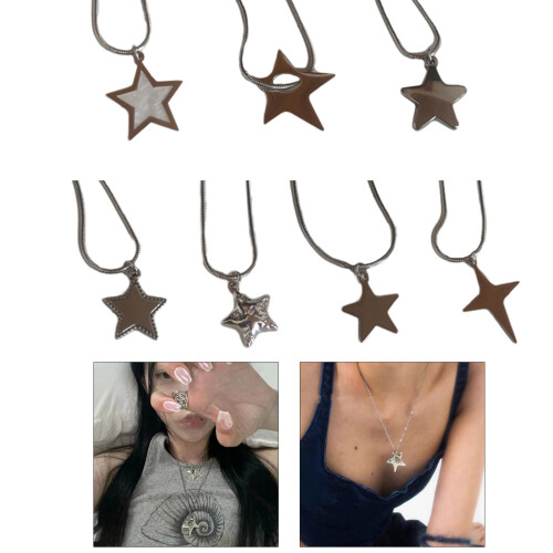 Collier pendentif Y2k, bijoux de cou, étoile, ras du cou,-3 2