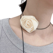 Collier ras du cou en soie avec fleur de Rose, Long-Beige
