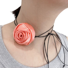Collier ras du cou en soie avec fleur de Rose pour-Orange