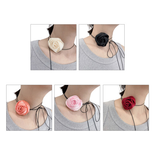 Collier ras du cou en soie avec fleur de Rose pour-Orange 1