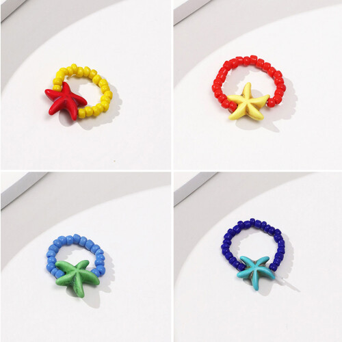 Starfish Beaded Rings  Bead Rings Stackable Rings-orange 2