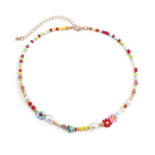 Collier ras du cou Ă fleurs mignonnes, Imitation de perles-UN