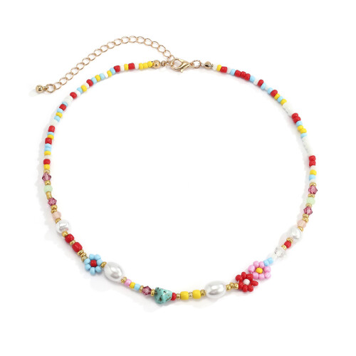 Collier ras du cou à fleurs mignonnes, Imitation de perles-UN 1