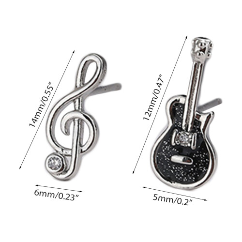 Lightweight Music-Note Stud Earring Asymmetry Cubic Zirconia 2