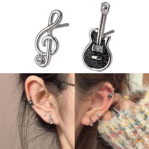 Lightweight Music-Note Stud Earring Asymmetry Cubic Zirconia 1