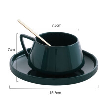 Set di 1 tazza e piattino da caffè, adatti al microonde e alla lavastoviglie, in porcellana verde da 220 ml con design moderno.