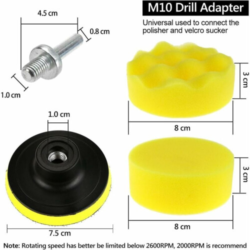 Kit de polimento de detalhes, boinas de esponja e lã de 3 polegadas para furadeira, boina de lã com novo design para corte e polimento eficientes, 1