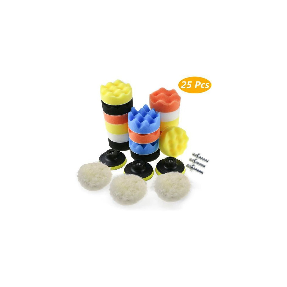 Polisher Attachment For Drill, 3 Inch New-Designed Woolen Pad And Sponge Buffing Pads, Wax Buffer With M14 Thread Backing Pad Adapters, Car Polishing 9405630556674