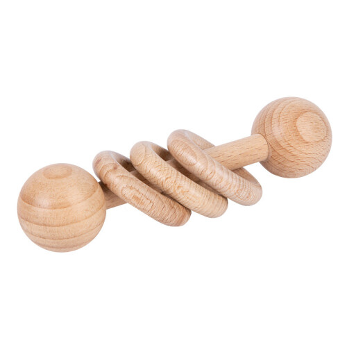 Solid Beech Wood Baby Rattle Teether Toy with 3 Rings for Grasping & Teething 1
