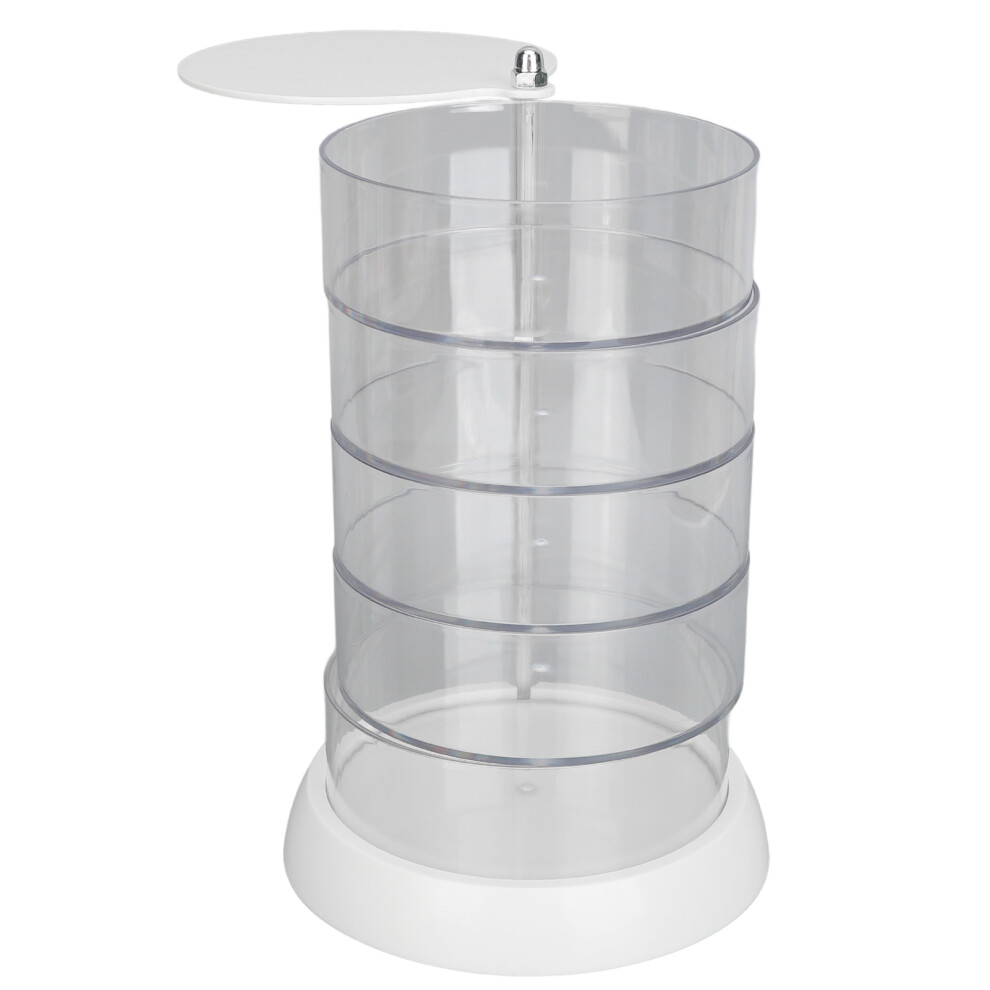 White 5 Layer Rotating Hair Accessories Organizer With Dust-Proof Lid, /Transparent