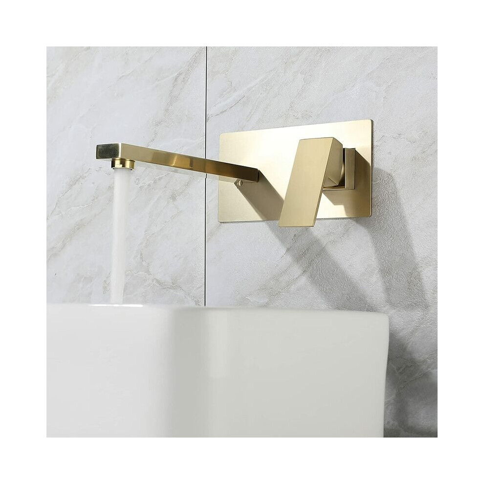 Wall Mount Bathtub Faucet With Waterfall Tub Spout, Single Handle High Flow Filler In Brushed Gold Finish, Solid Brass Construction With Ceramic 9169997093141