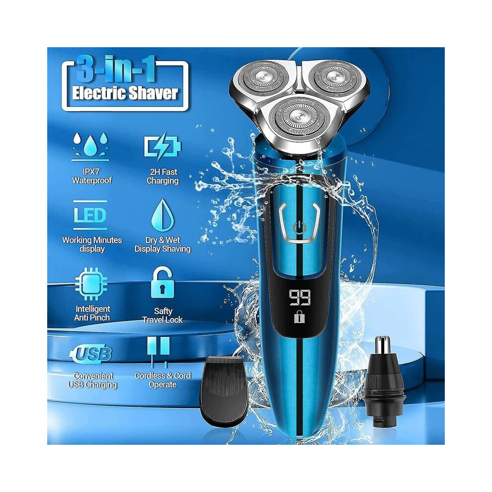 3D Electric Shavers for Men, Multi-functional Mens Electric Razors, Wet Dry Rechargeable Shaver with IPX7 Waterproof, 60 Minutes Usage, Portable for