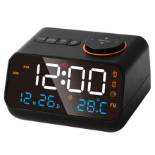 Mehrzweck-LED-FM-Radio-Wecker, wiederaufladbar, schwarz, ABS, 288g