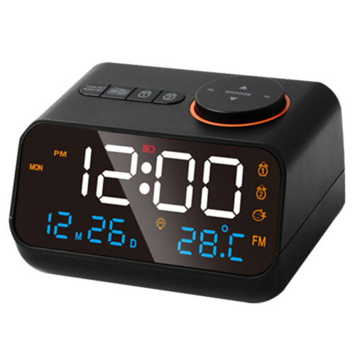 Radio-réveil multifonction LED avec FM, rechargeable, noir