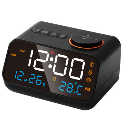 Radio-réveil multifonction LED avec FM, rechargeable, noir 1