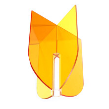 Vaso geometrico in acrilico con fiore 20x15x2cm, design minimalista arancione e giallo