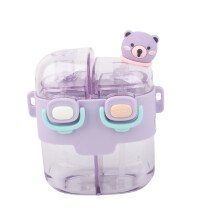 Bouteille d'eau en plastique Kawaii violet lavande de 530 ml avec paille et bandoulière réglable