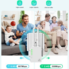 Hochgeschwindigkeits-WLAN-Signalverstärker, Dualband-WLAN-Extender mit 1200 Mbit/s und 4 externen Hochleistungsantennen, Internet-Repeater mit
