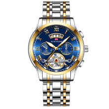 Luxury Dress Watch for Men, Skeleton Self Winding Mechanical Automatic Watch with Chronograph Calendar Luminous Hands, Tungsten Sapphire Crystal