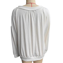 Maglia donna a maniche lunghe con scollo a V, con dettagli plissettati, stile casual, bianca, taglia XXL