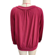 Maglietta donna con scollo a V, maniche lunghe, blusa casual, colore rosso vino, taglia XXL, in cotone comodo