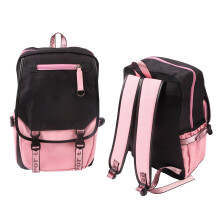 Polyester Casual Backpack with USB & Headphone Ports Black Pink