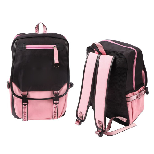 Polyester Casual Backpack with USB & Headphone Ports Black Pink