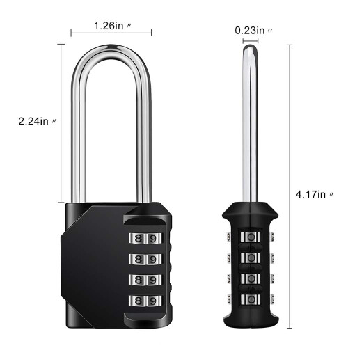 Solution de verrouillage sécurisée, cadenas à combinaison à anse longue avec code à 4 chiffres pour une sécurité renforcée, cadenas